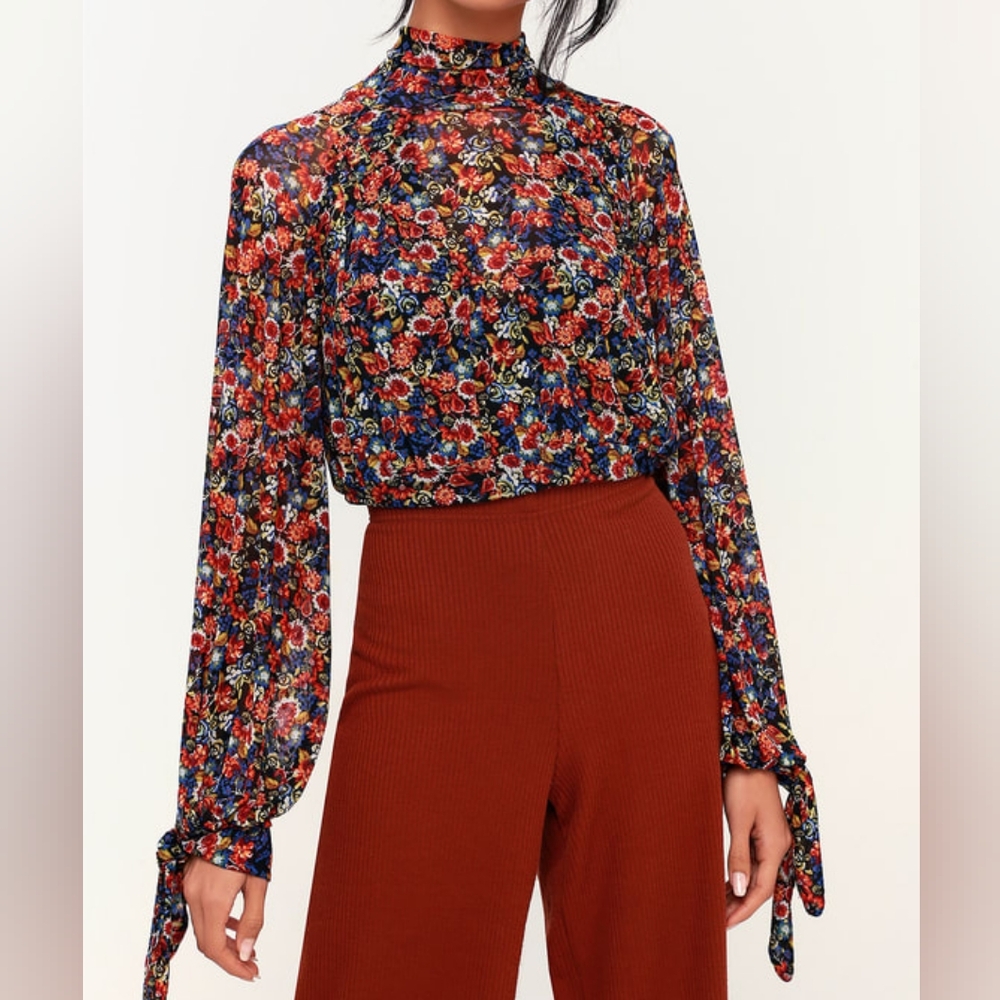 Free People All Dolled Up Blouse in Blue Multicolor